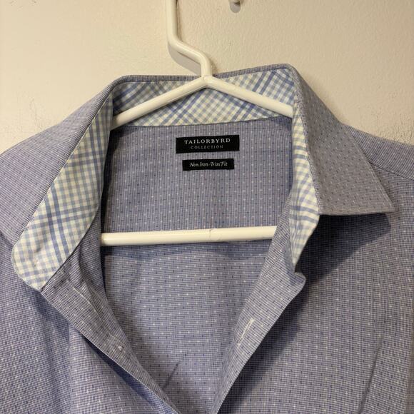 Tailor Byrd Collection Non Iron Trim Fit Mens Dress Shirt 15 1/2, 34/35 Blue - Picture 9 of 10
